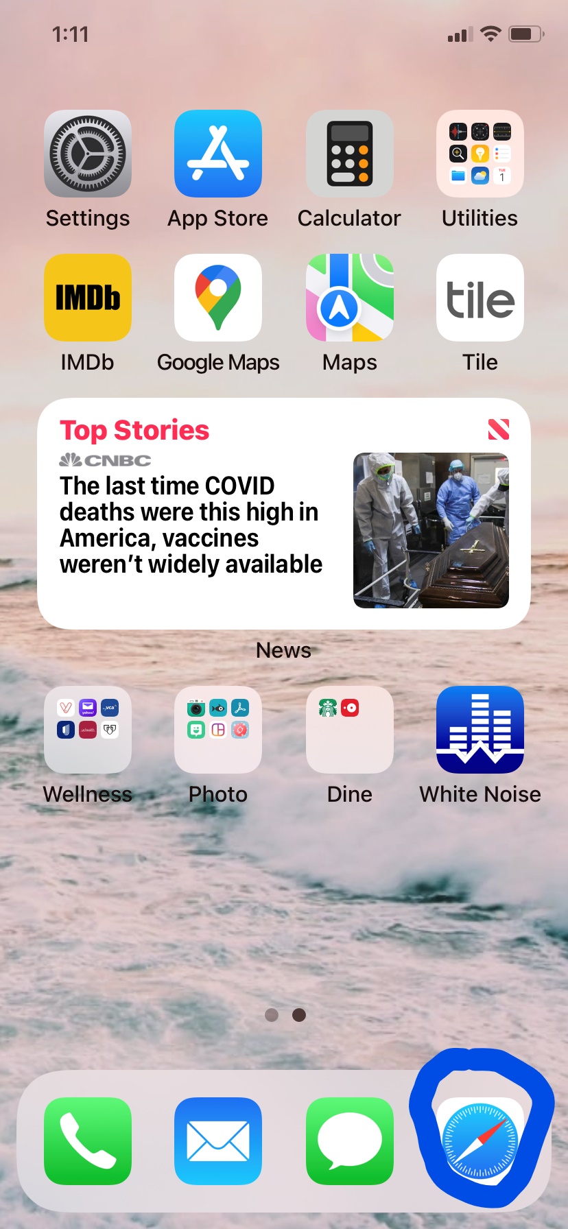 Image of phone home screen and how to locate your web browser.