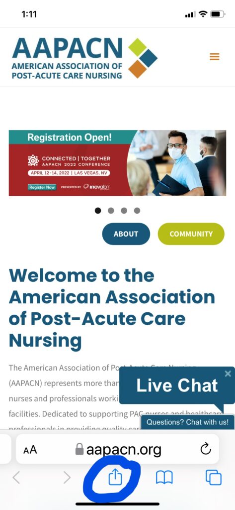 Image of how to locate the share icon on phone screen.