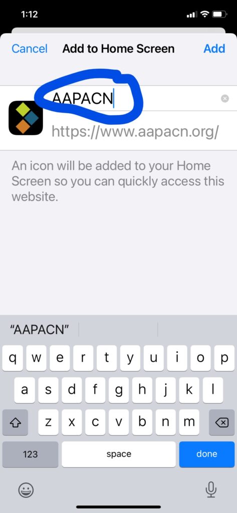 Image of how to change name of home screen icon.